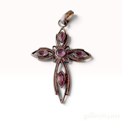 Sterling Silver and Amethyst Openwork Cross Pendant