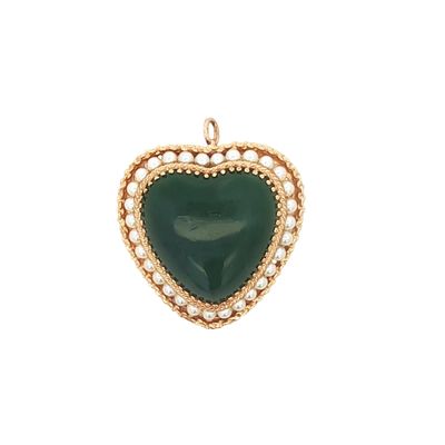 Nephrite Jade and Pearl Heart Brooch/Pendant in 14K Gold