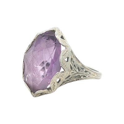 Antique 18k White Gold Filigree Amethyst Ring