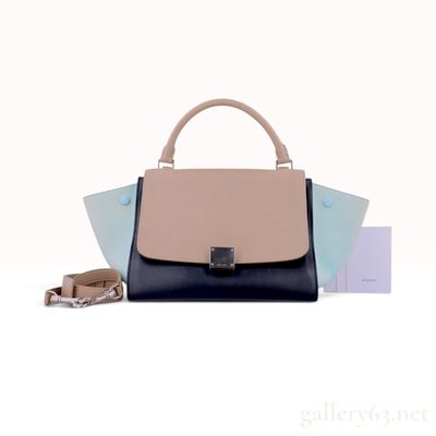 Celine Trapeze Medium Tricolor Leather and Suede Handbag with Care Cards