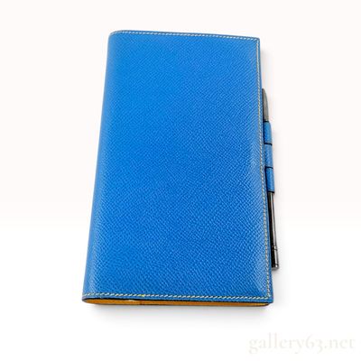Vintage Hermes Vision Agenda Cover in Blue and Yellow Epsom Leather with Sterling Silver Pen