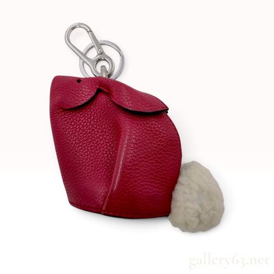 Loewe Red Grained Leather Bunny Coin Purse Keychain