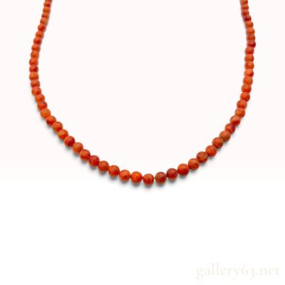 Natural Antique Red Sponge Coral Bead Necklace with Sterling Silver Clasp