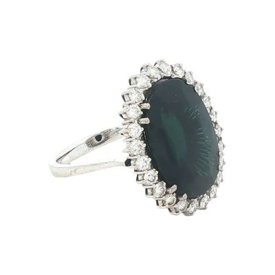18K White Gold Large Oval Sapphire and Diamond Cocktail Ring