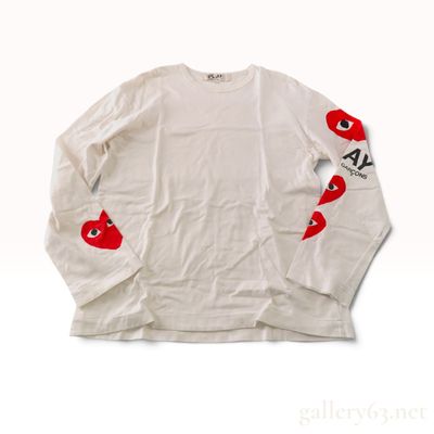 Comme des Garcons PLAY Multi-Logo White Cotton Long Sleeve T-Shirt Size XL