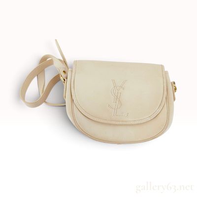 Vintage Yves Saint Laurent Cream Grained Leather Saddle Crossbody Bag