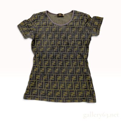 Vintage Fendi Zucca Pattern Green and Charcoal Terrycloth Top