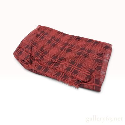 Hermes Burgundy and Brown Check Plaid Wool Silk Scarf with Box