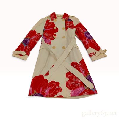 Coach Poppy Floral Embroidered Silk Lined Trench Coat Size M NWT