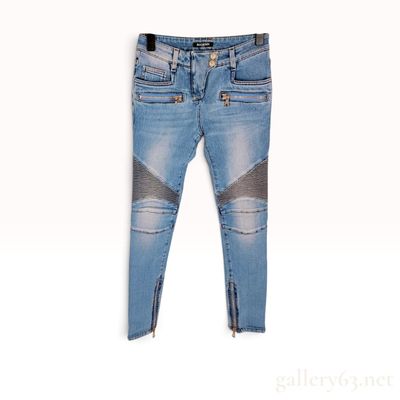Balmain Blue Distressed Denim Biker Jeans Size 28