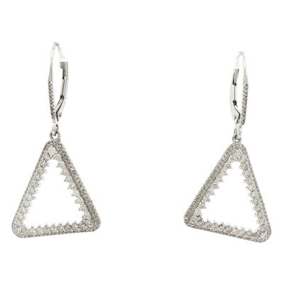 14K White Gold Diamond Triangle Dangle Earrings