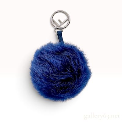 Fendi Blue Fur Pompom Bag Charm with Box