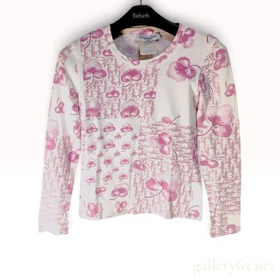 Vintage Christian Dior Pink Diorissimo Cherry Blossom Cotton Top Size 8