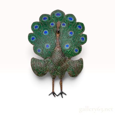 Vintage Siam Sterling Silver and Enamel Articulated Peacock Brooch
