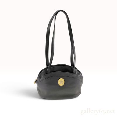 Vintage Christian Dior Black Textured Leather Shoulder Bag