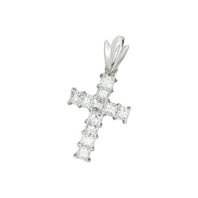 18K White Gold 1.75ctw Princess Cut Diamond Cross Pendant
