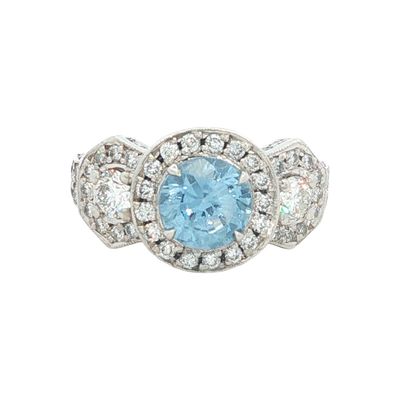 Platinum Aquamarine and Diamond Engagement Ring