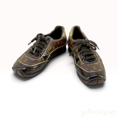 Louis Vuitton Brown Monogram Canvas and Patent Leather Globe Trotter Sneakers Size 35