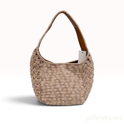 Helen Kaminski Multi-Tone Hand-Crocheted Hobo Bag with Cognac Leather Trim