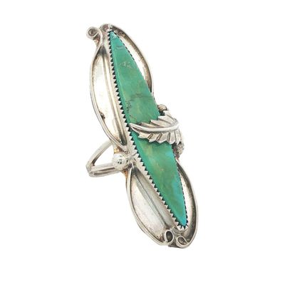 Sterling Silver Elongated Green Turquoise Ring