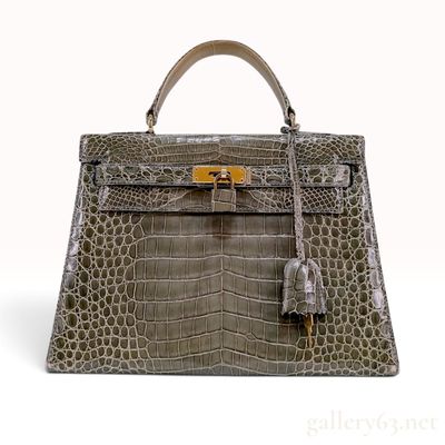 Beautiful Olive Green Croc Leather Kelly Like Handbag