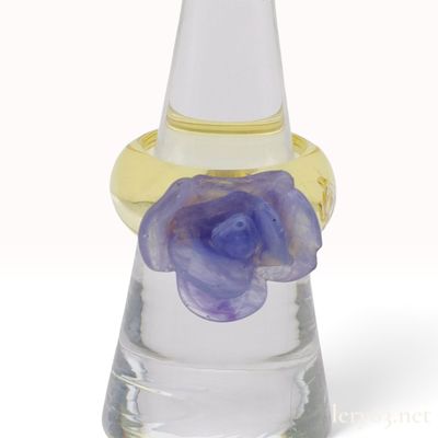 Chanel Resin Camellia Flower Ring in Yellow and Lavender