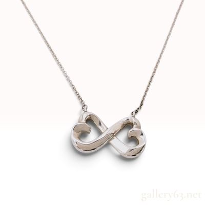 Tiffany and Co. Paloma Picasso Double Loving Heart Sterling Silver Necklace with Pouch