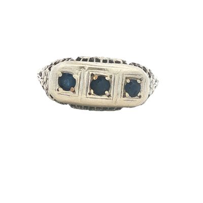 Antique 14K White Gold Three Sapphire Filigree Ring