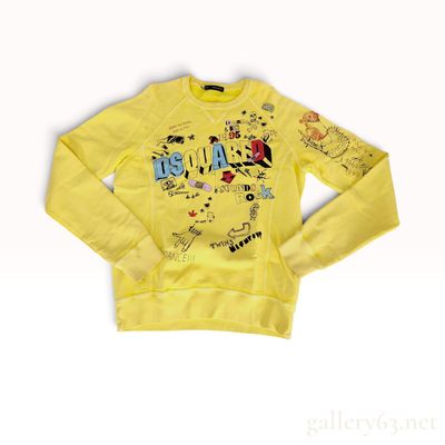 Dsquared2 Graphic Collage Print Yellow Cotton Sweatshirt Size L