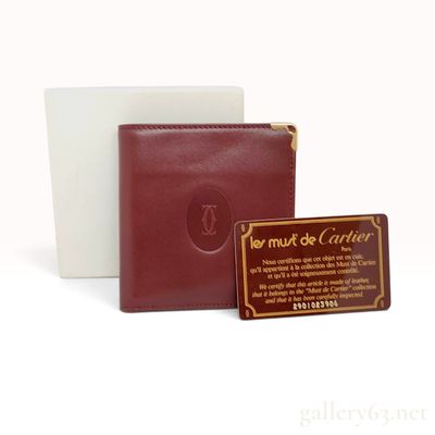 Vintage Must de Cartier Burgundy Leather Bifold Wallet with Box
