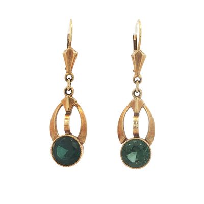 14K Gold Green Tourmaline Dangle Earrings