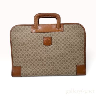 Vintage Celine Macadam Tan Coated Canvas Briefcase