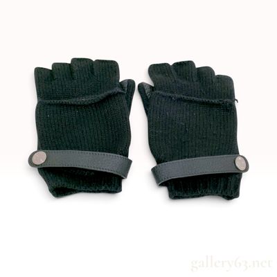 Hermes Lionel Black Cashmere and Deerskin Convertible Mitten Gloves Size S