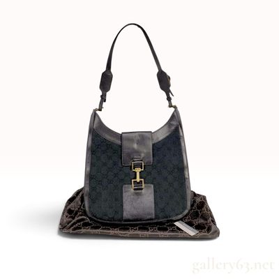 Vintage Gucci Black GG Canvas Jackie Hobo Shoulder Bag with Dust Bag