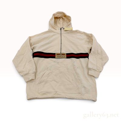 Gucci Web Stripe Half-Zip Cotton Hoodie Size 12 NWT