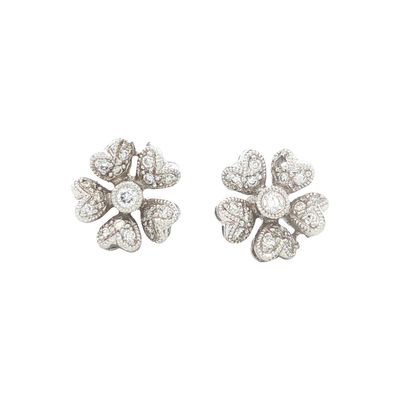 14K White Gold Diamond Flower Stud Earrings