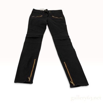 Balmain Black Cotton Plain Biker Pants Size 42 with Tags