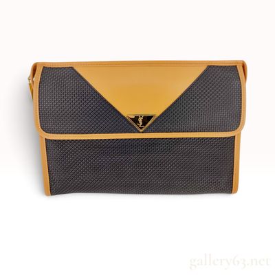 Vintage Yves Saint Laurent Black and Tan Coated Canvas Envelope Clutch