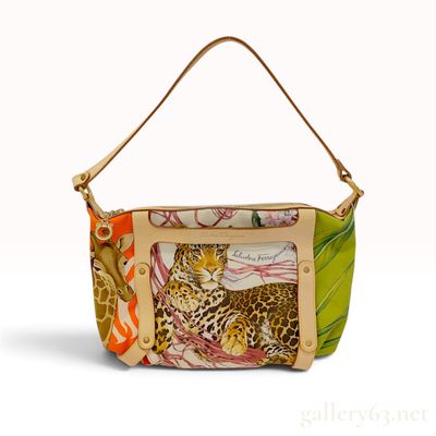 Salvatore Ferragamo Fiera Jungle Print Silk and Vachetta Leather Shoulder Bag