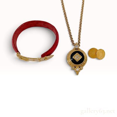 A Trio of Designer and Fashion Jewelry Comprising Gucci Lizard Bracelet Hermes Cufflinks and Pendant Necklace