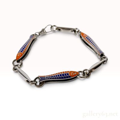 Vintage Gucci Enameled Sterling Silver Fish Motif Link Bracelet