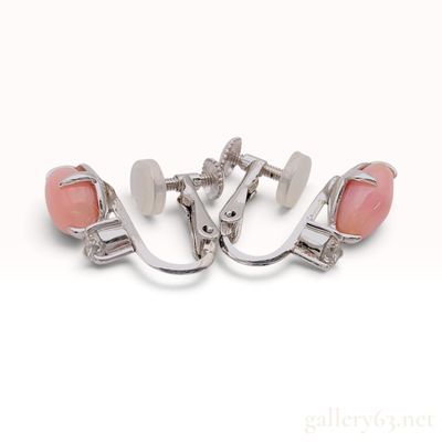 A Pair of Conch Pearl and Diamond Platinum and 14K White Gold Earrings