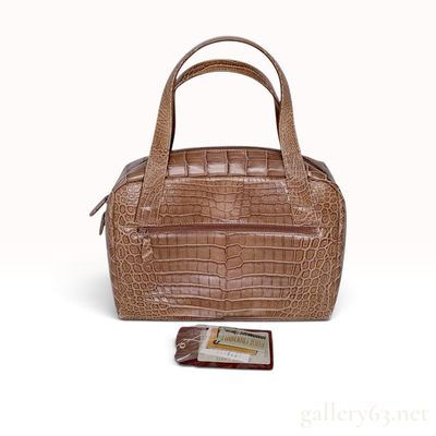 Farm Crocodile Taupe Exotic Skin Satchel Handbag with Tags