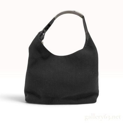Vintage Gucci Black Canvas and Patent Leather Hobo Shoulder Bag