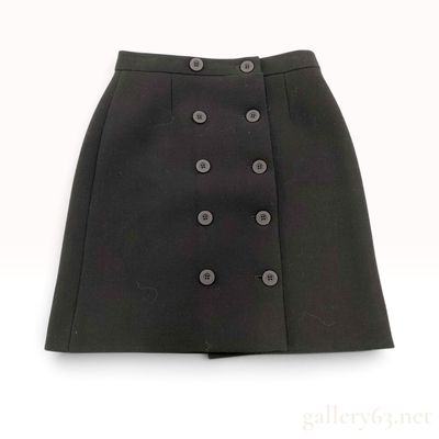 Balenciaga Paris Black Double-Breasted Wool A-Line Skirt FR 34