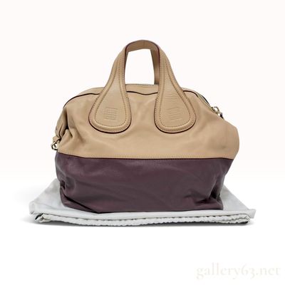 Givenchy Nightingale Bicolor Beige and Burgundy Leather Satchel with Dust Bag