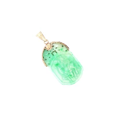 14K Gold Carved Jade Pendant