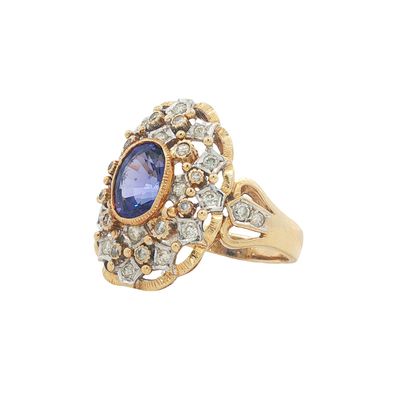18K Two Tone Gold 1.5ct Oval Tanzanite and Diamond Ring