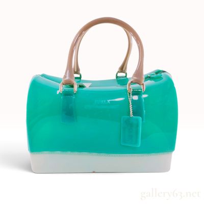 Furla Candy Tri-Color Emerald Green and Cream PVC Satchel