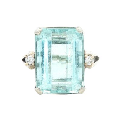 14K White Gold 10.0ct Aquamarine and Diamond Cocktail Ring